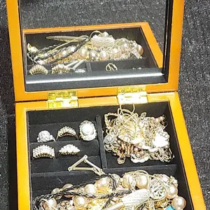 Jewellery Box with Assorted Costume Jewellery and Rings