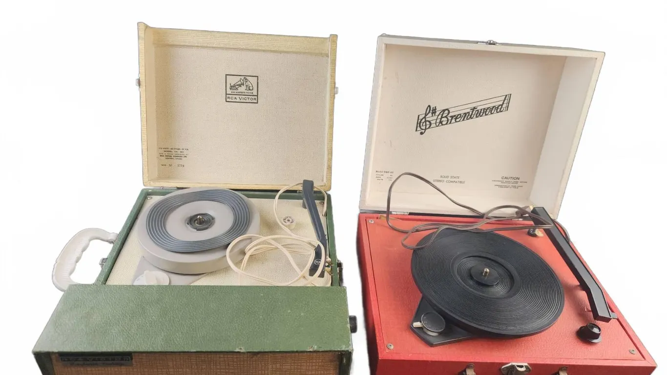 RCA Victor Model VKC-40 and Brentwood Model DRF-62 Portable Record Players