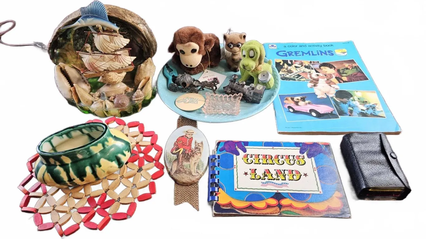 Shell Ship Lamp, Circus Land Book, Assorted Household Items