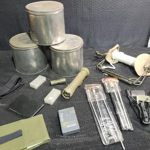 Military Field Equipment Including Tins, Camouflage Stick, Cleaning Rods