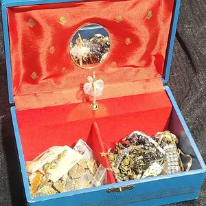 Blue Jewelry Box with Music Box Function and Assorted Costume Jewellery