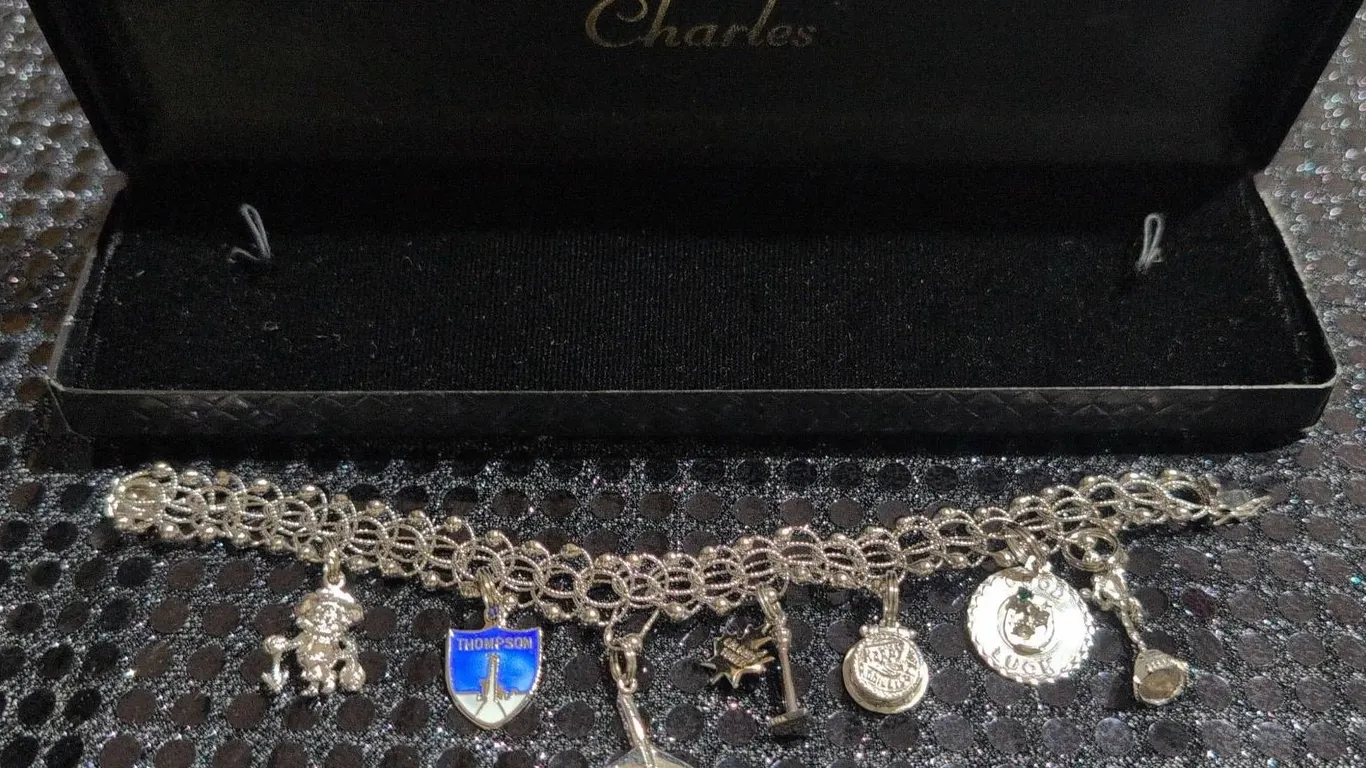 Charles Silver-Tone Charm Bracelet with Case and Seven Charms