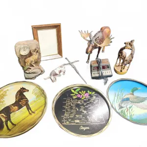 Decorative Animal Figurines, Trays, Clock, and Spartan Clock Radio