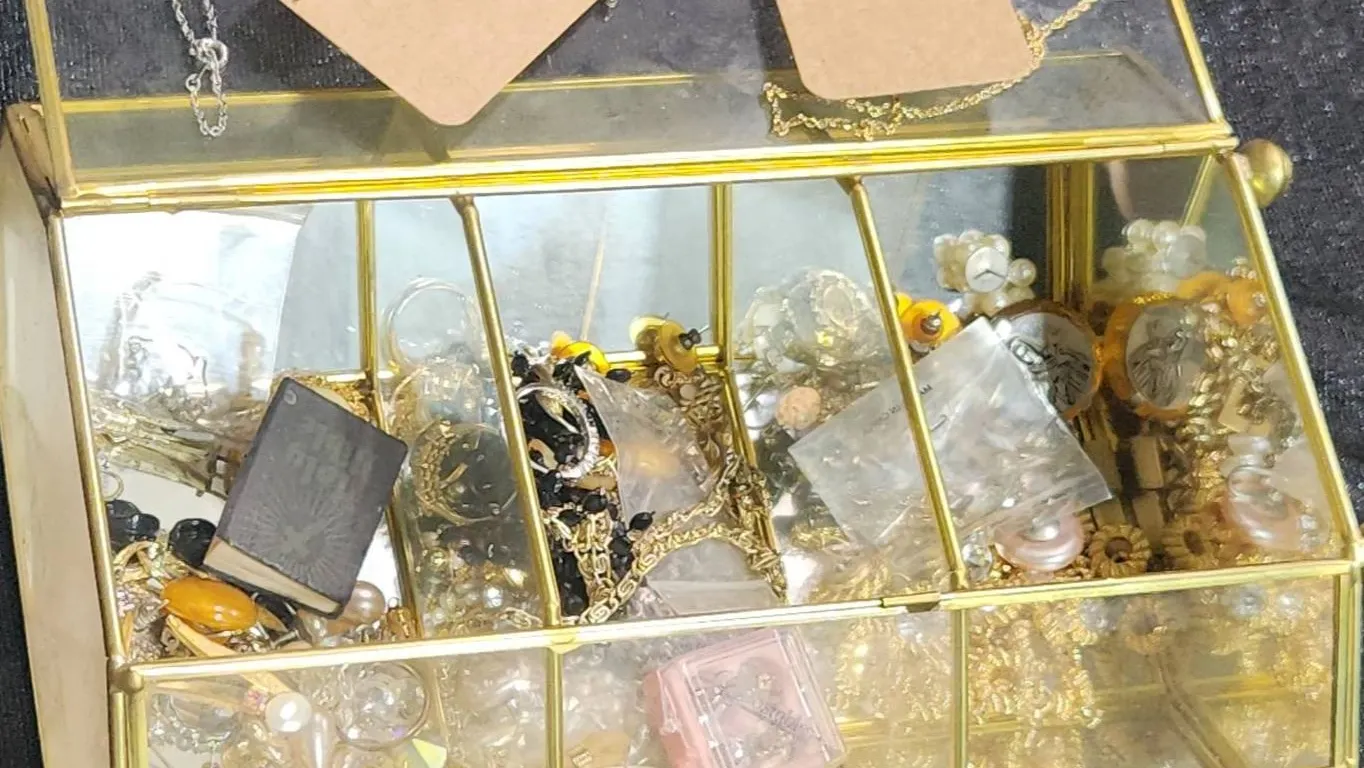 Large Mixed Lot of Costume Jewellery and Glass Display Case