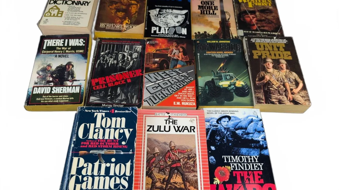 13 Paperback Books Including Military, History, and Fiction