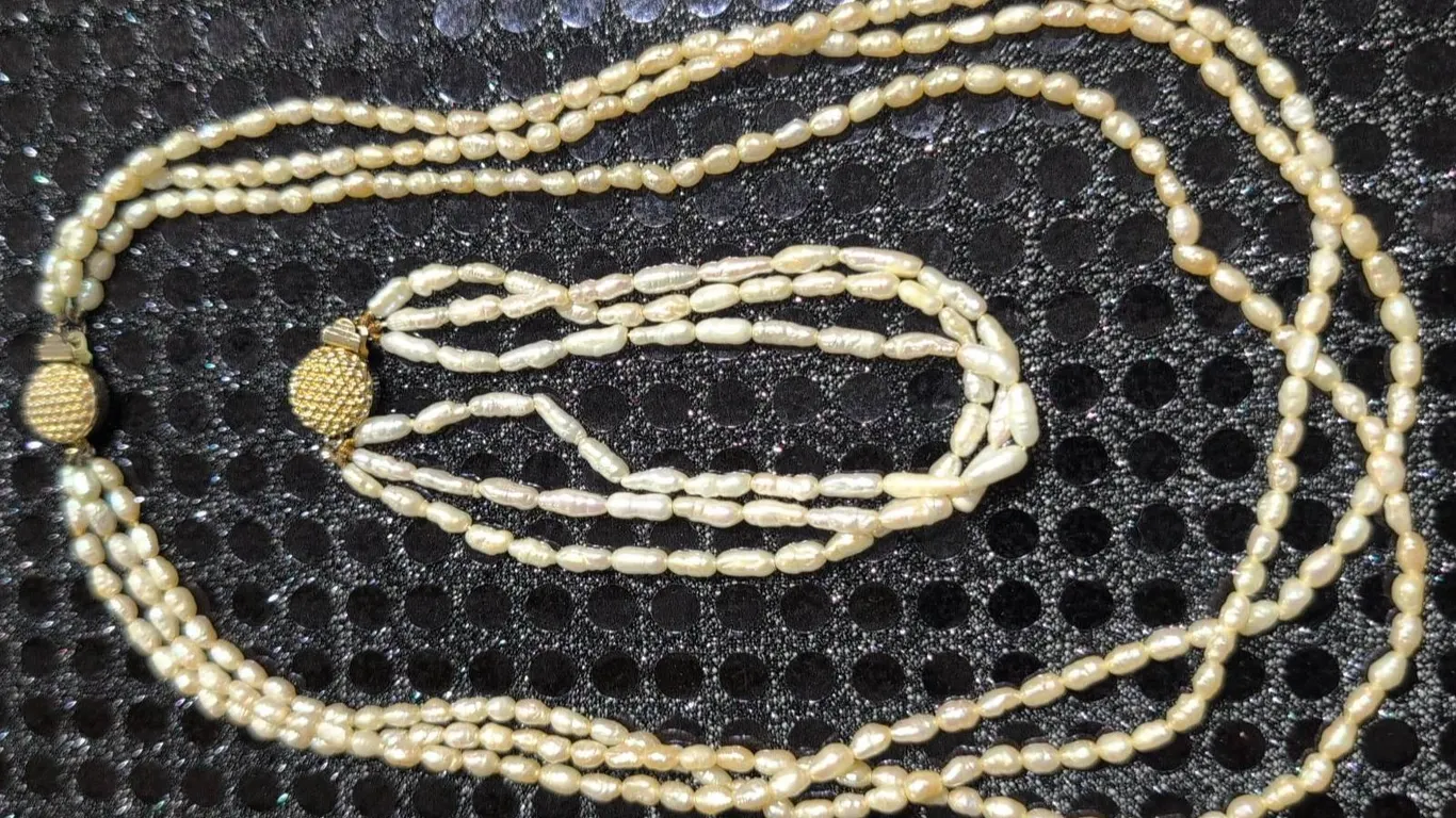 Three-Strand White Freshwater Pearl Necklace and Bracelet Set with Gold-Tone Clasps