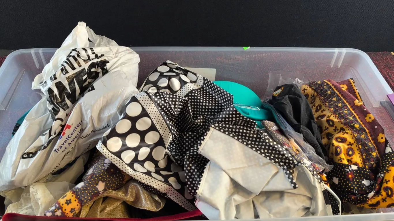 Fabric Pieces, Accessories and Black Canvas Bag
