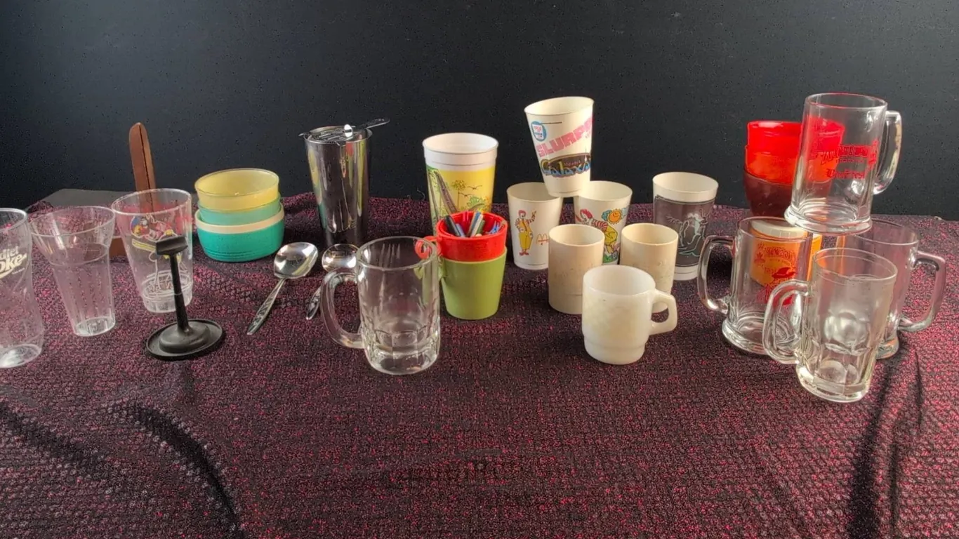 Drinkware and Tableware Lot, Glass, Plastic, and Ceramic