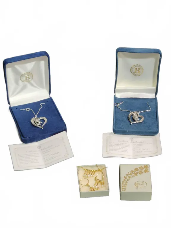 Bradford Exchange Sterling Silver Heart Pendants and 24K Gold Accented Jewelry Set