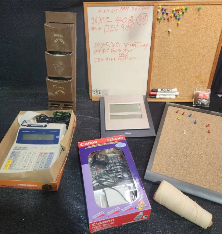 Office Supply Lot with Canon and Sharp Calculators, Board Set, Accessories