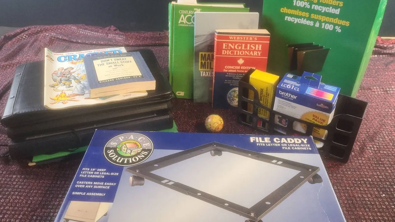 Office Supplies Bundle with Books, Folders, File Caddy, and Accessories