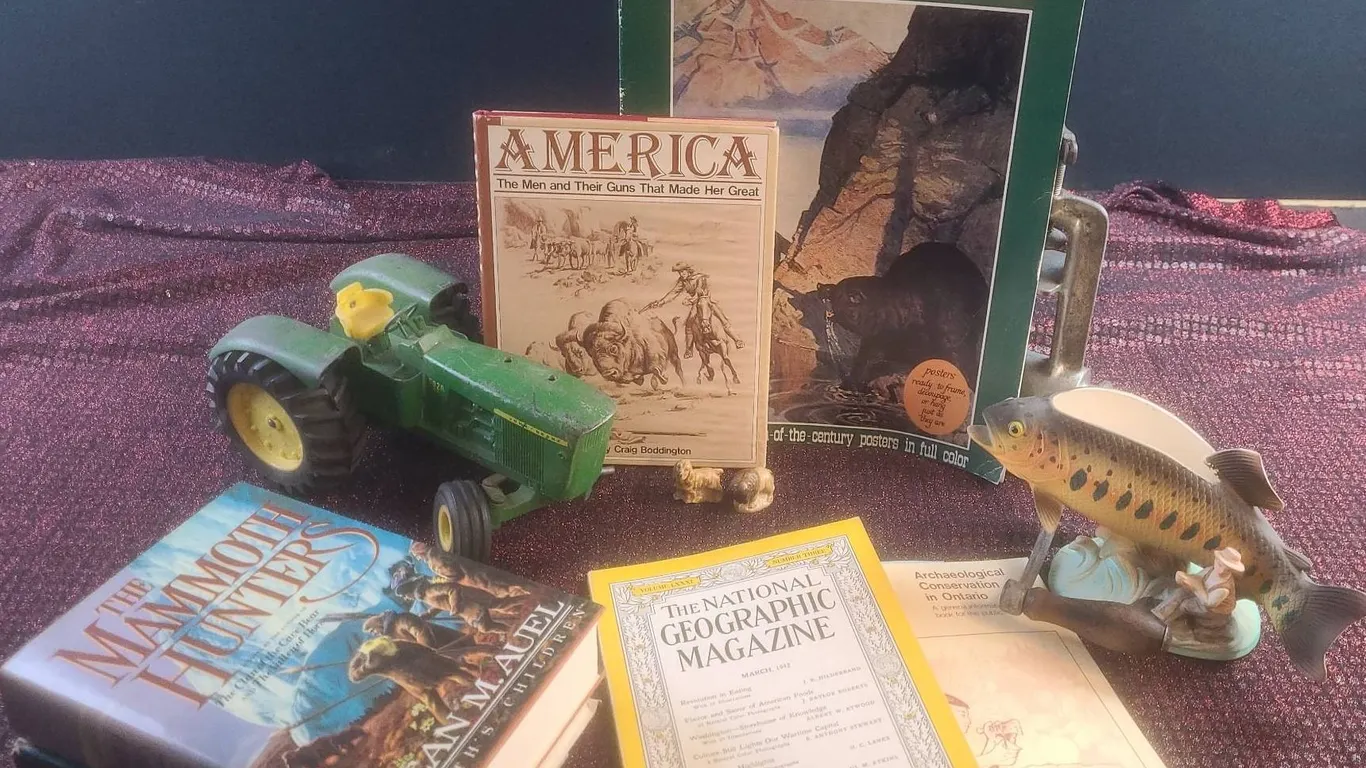 Lot Including John Deere 5020 Toy Tractor, Sporting Books, Ceramics