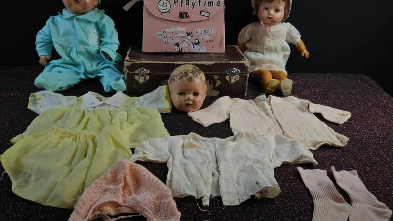 Composition Baby Dolls Lot with Clothing, Playtime Nurse Kit and Accessories