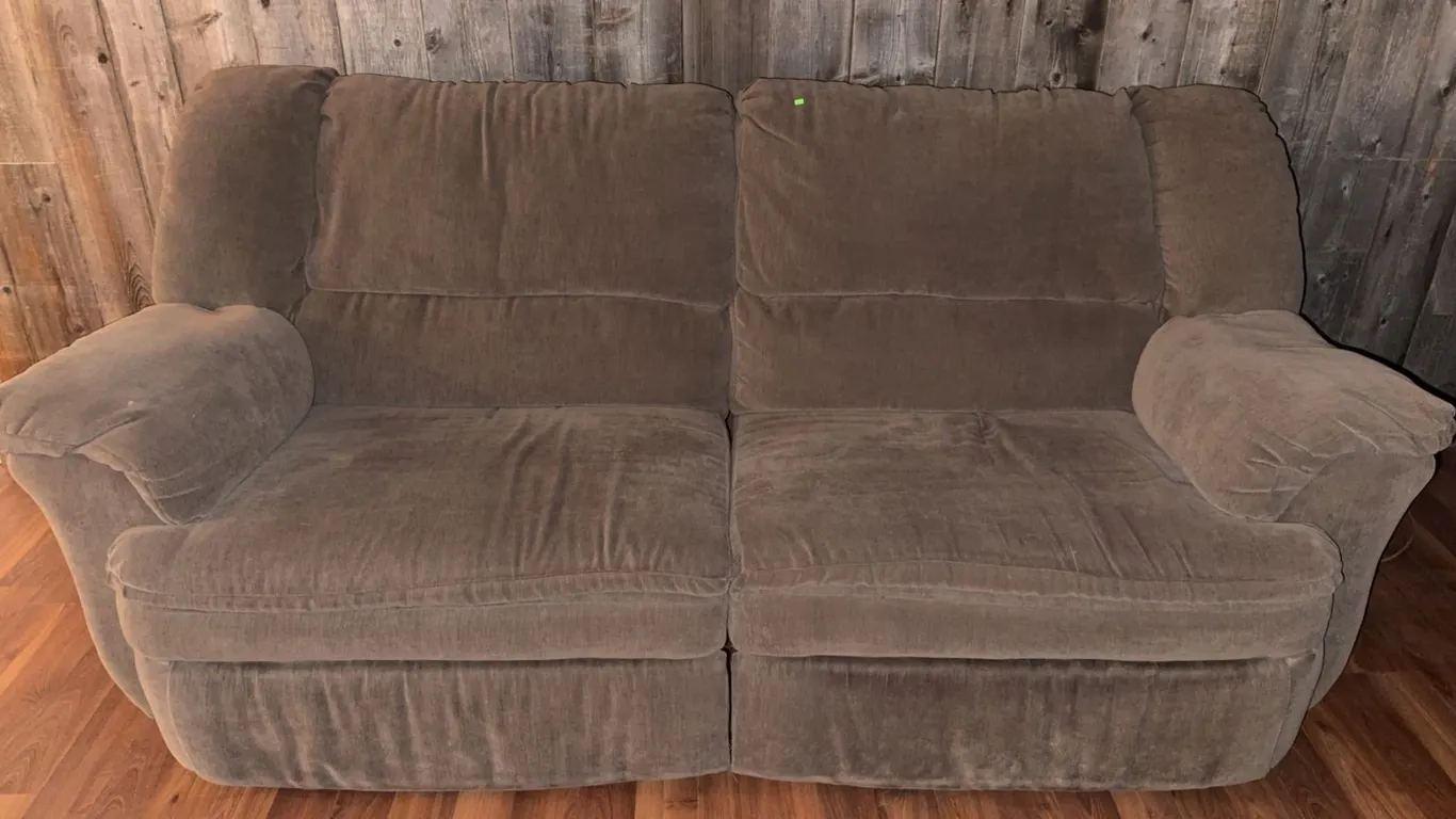 Beige Microfiber Reclining Sofa with Dual Footrests
