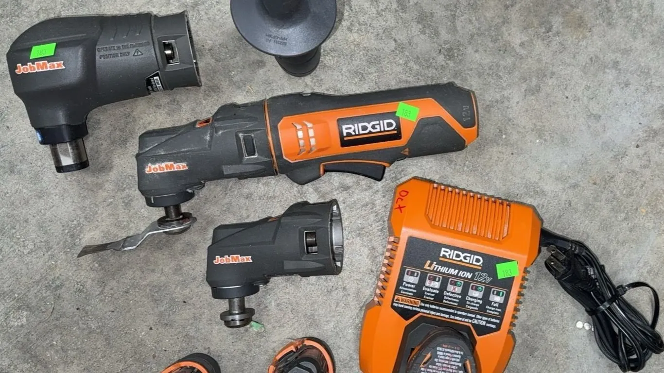 RIDGID JobMax 12V Multi-Tool Kit with Charger, Attachments and Batteries