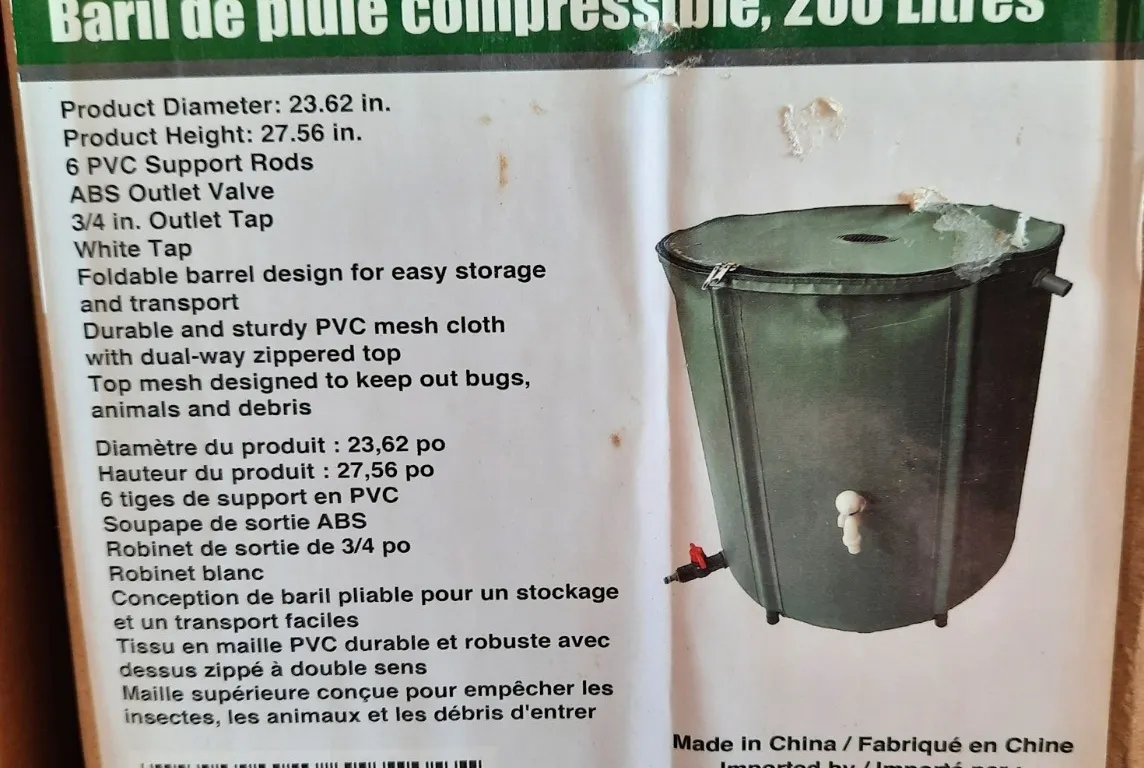 NEW 200L Compressible Rain Barrel (GST 5% & PST 7% charged)