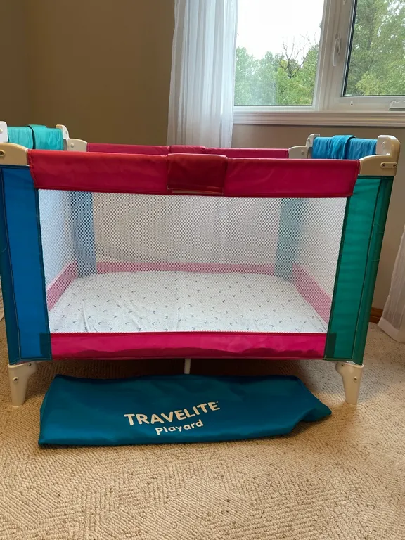 Playpen 42 1/2” long x 30” wide and inside is 24 1/2 “ high. “Grandma’s playpen” ! (GST 5 % charged)