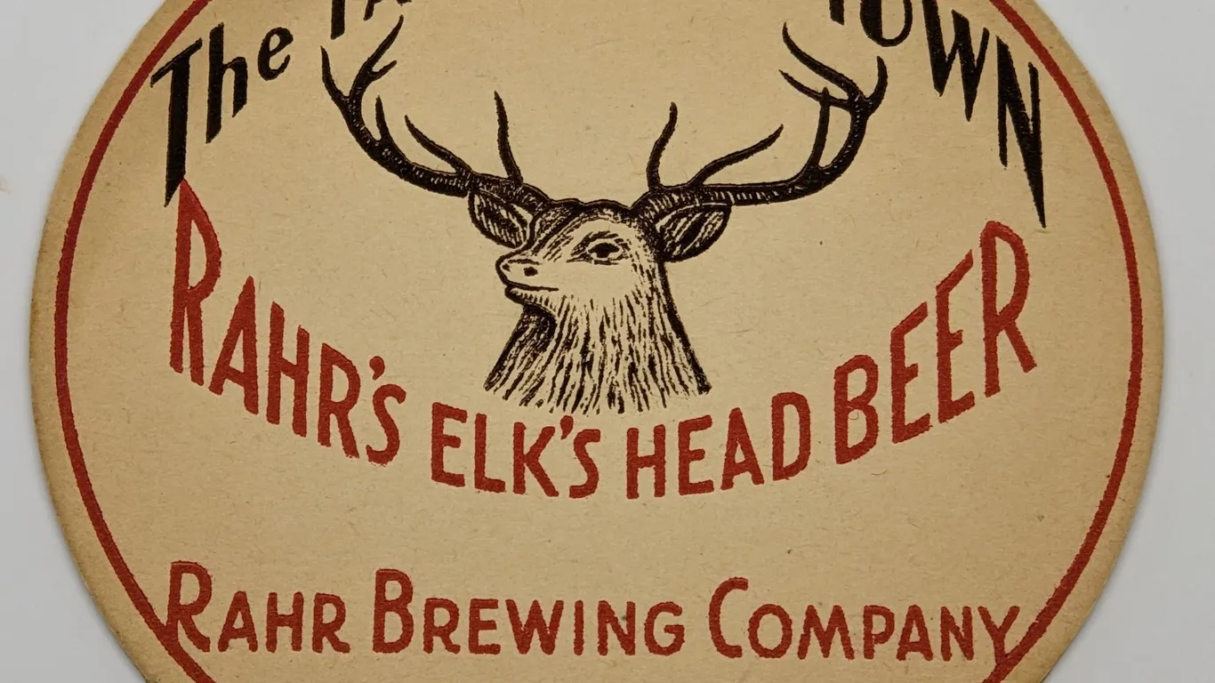 RAHR'S ELK'S HEAD BEER RAHR BREWING OSHKOSH WISCONSIN BEER COASTER