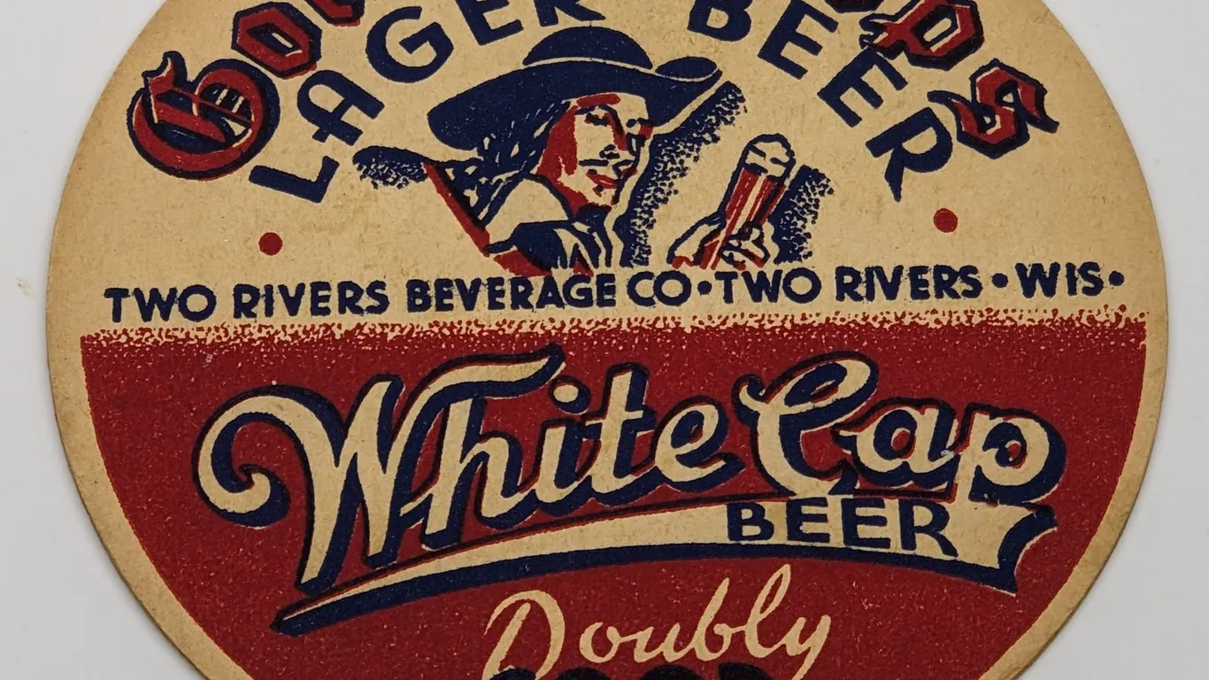 GOLDEN DROPS BEER WHITE CAP COASTER TWO RIVERS WISCONSIN
