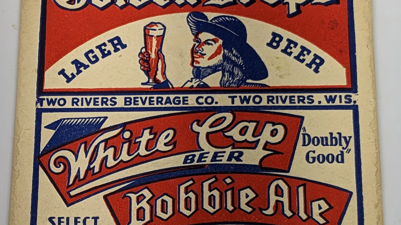 GOLDEN DROPS LAGER BEER WHITE CAP BOBBIE ALE COASTER TWO RIVERS WISCONSIN
