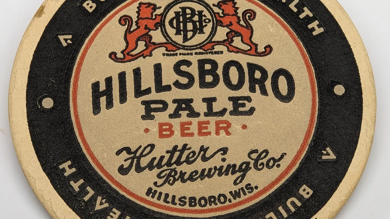 HILLSBORO PALE BEER COASTER HUTTER BREWING CO WISCONSIN (ABSORBO)