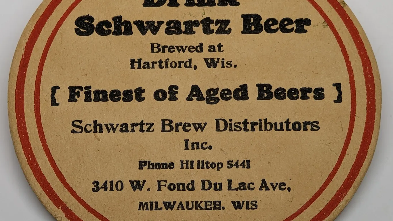 SCHWARTZ BEER COASTER HARTFORD WISCONSIN (MILWAUKEE)