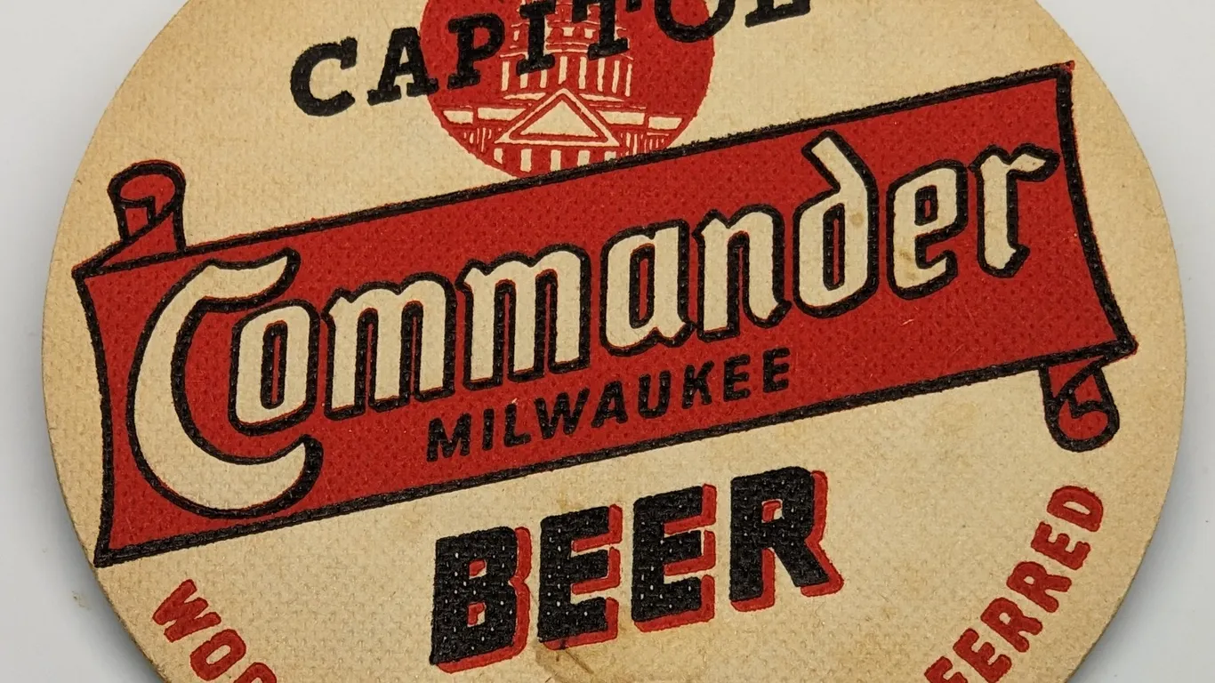 COMMANDER BEER COASTER CAPITOL BREWING MILWAUKEE WISCONSIN (2 SIDED)