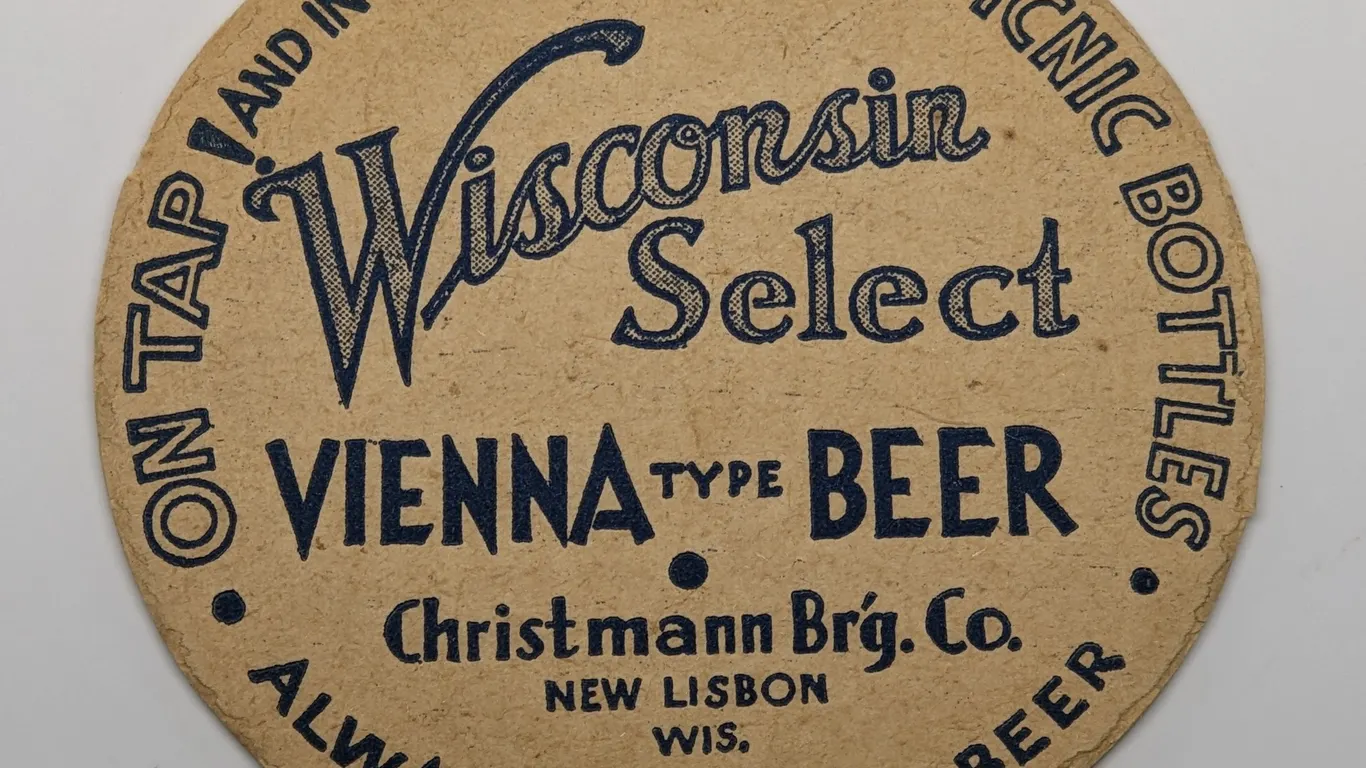 WISCONSIN SELECT VIENNA TYPE BEER COASTER CHRISTMANN NEW LISBON