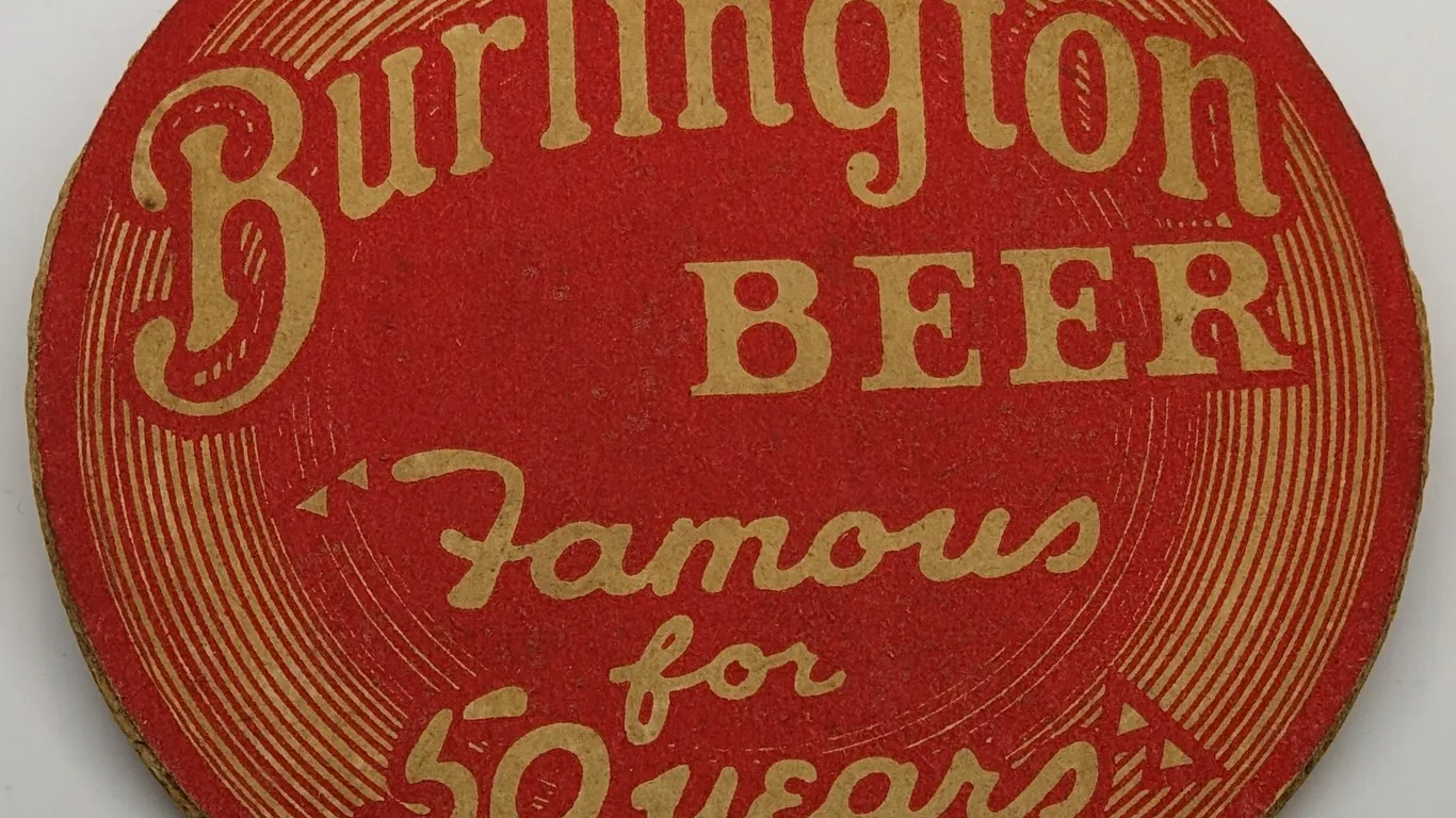3 7/8" BURLINGTON BEER COASTER "FAMOUS FOR 50 YEARS" WISCONSIN