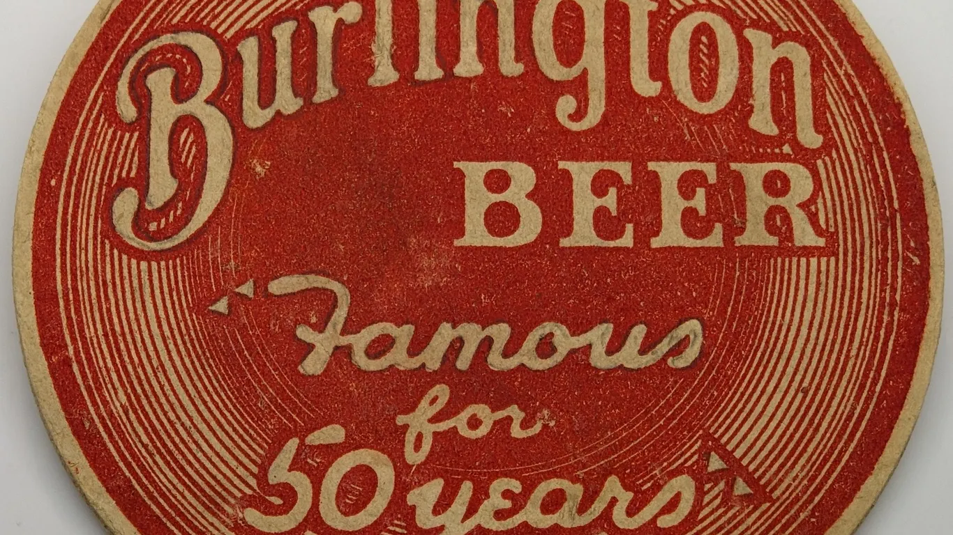4 1/4" BURLINGTON BEER COASTER "FAMOUS FOR 50 YEARS" WISCONSIN