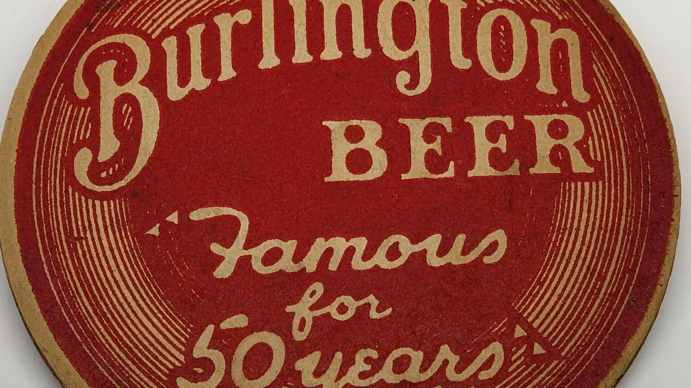 4 1/4" BURLINGTON BEER COASTER "FAMOUS FOR 50 YEARS" WISCONSIN (2 SIDED)