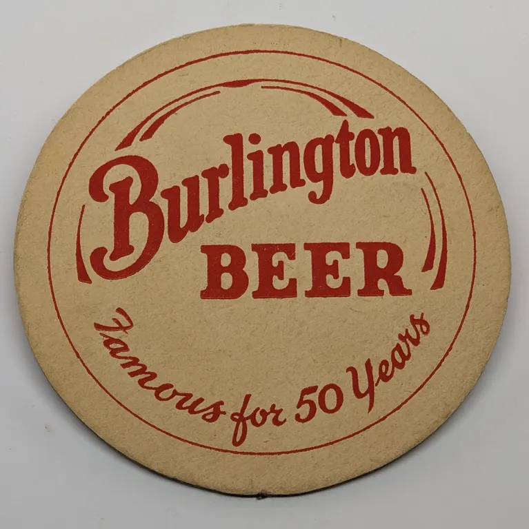 BURLINGTON BEER COASTER "FAMOUS FOR 50 YEARS" WISCONSIN (2 SIDED)