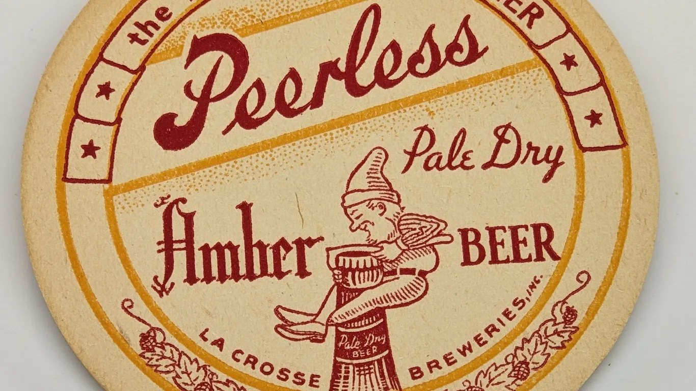 PEERLESS PALE DRY AMBER BEER COASTER LA CROSSE WISCONSIN