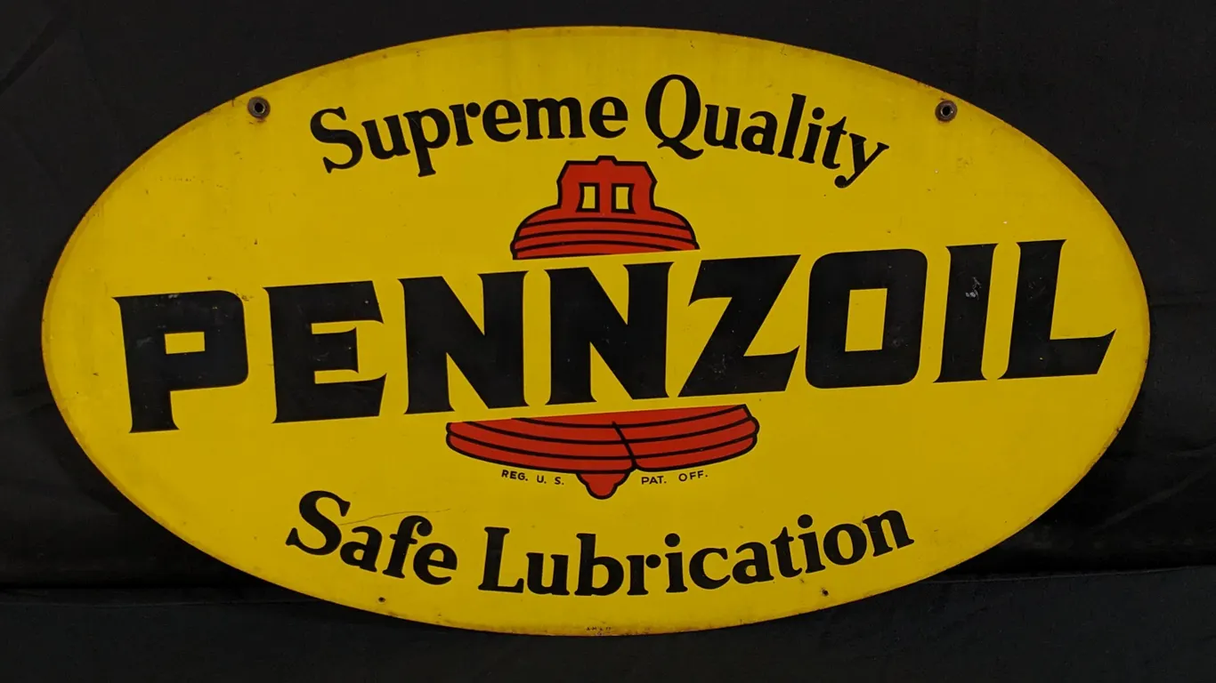1977 TIN SIGN PENNZOIL SAFE LUBRICATION (2 SIDED)