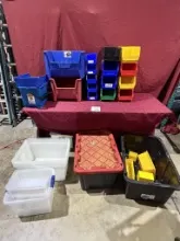 LOT CONSISTING OF ASSORTED PLASTIC STORAGE BINS