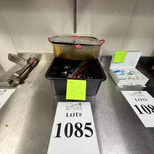 LOT CONSISTING OF PLASTIC BIN W/ ASSORTED UTENSILS