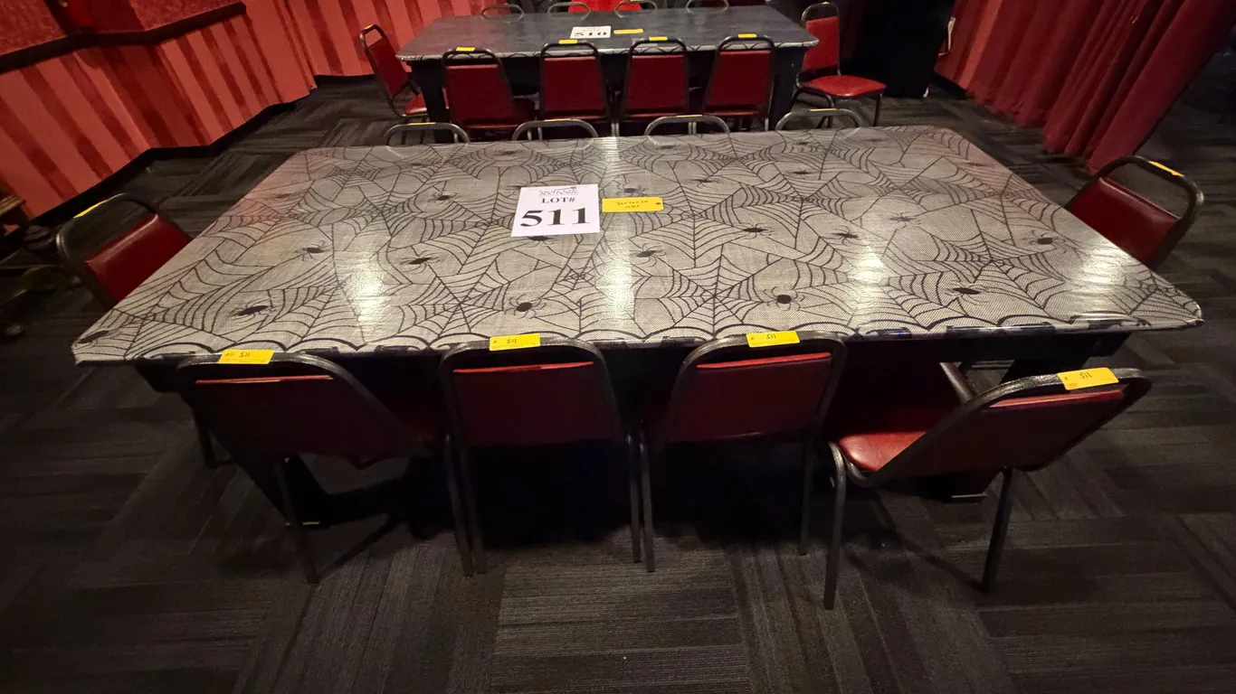 WOOD RECTANGULAR TABLE W/ (10) CHAIRS