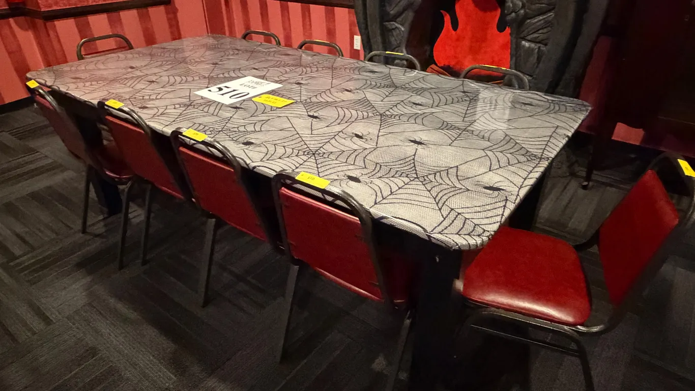 WOOD RECTANGULAR TABLE W/ (10) CHAIRS