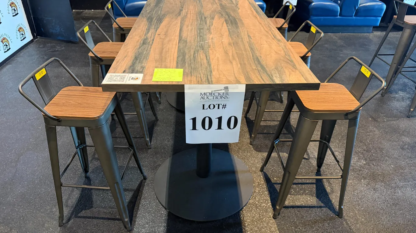BISTRO TABLE WITH (6) STEEL BAR STOOLS