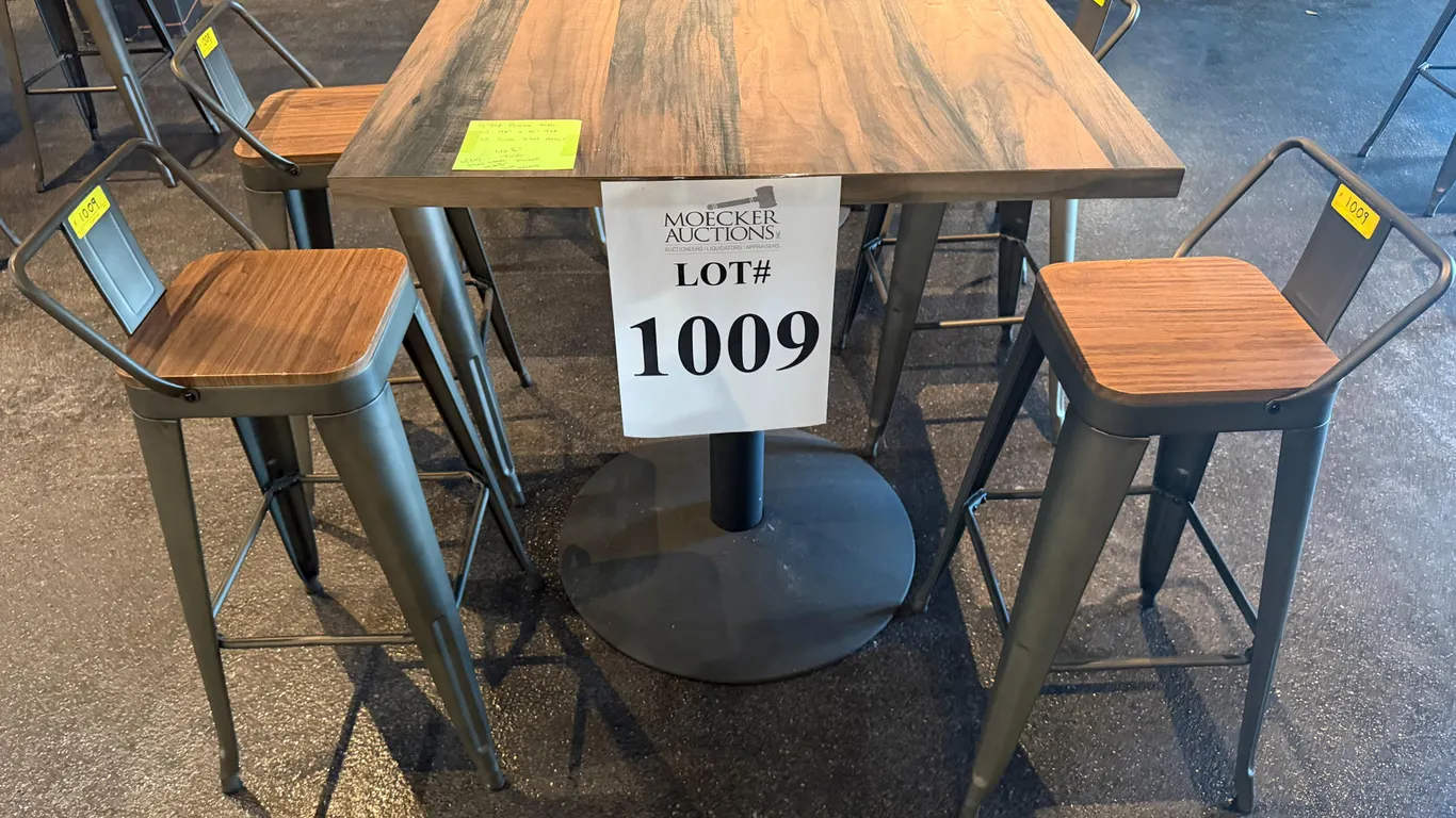 BISTRO TABLE WITH (4) STEEL BAR STOOLS