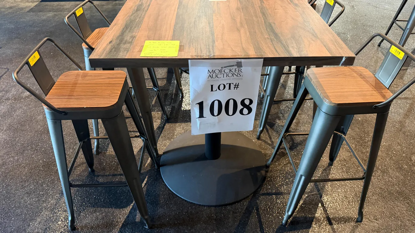 BISTRO TABLE WITH (4) STEEL BAR STOOLS