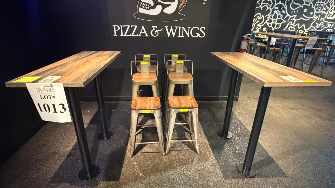 COCKTAIL TABLES WITH (4) BAR STOOLS & (2) STOOLS
