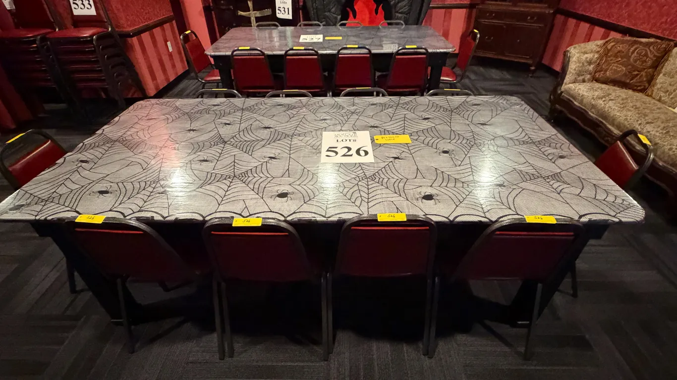 WOOD RECTANGULAR TABLE W/ (10) CHAIRS