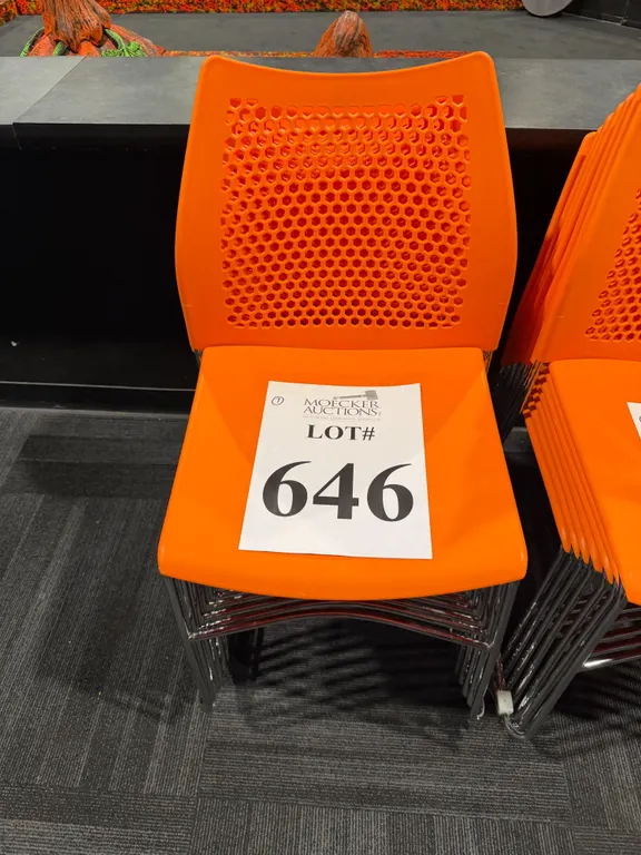 METAL & PLASTIC ORANGE STACKING CHAIRS