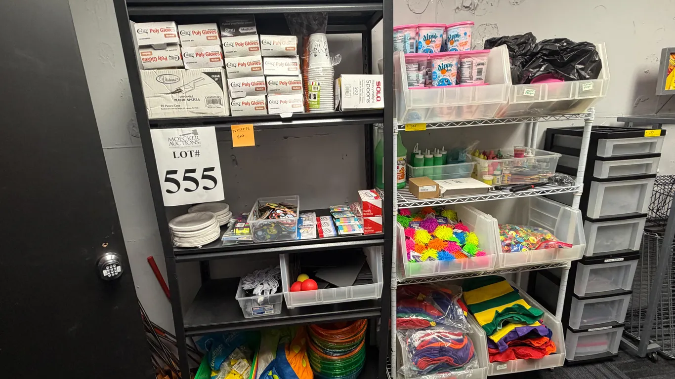 METAL SHELVING UNIT WITH CONTENTS INCLUDES
