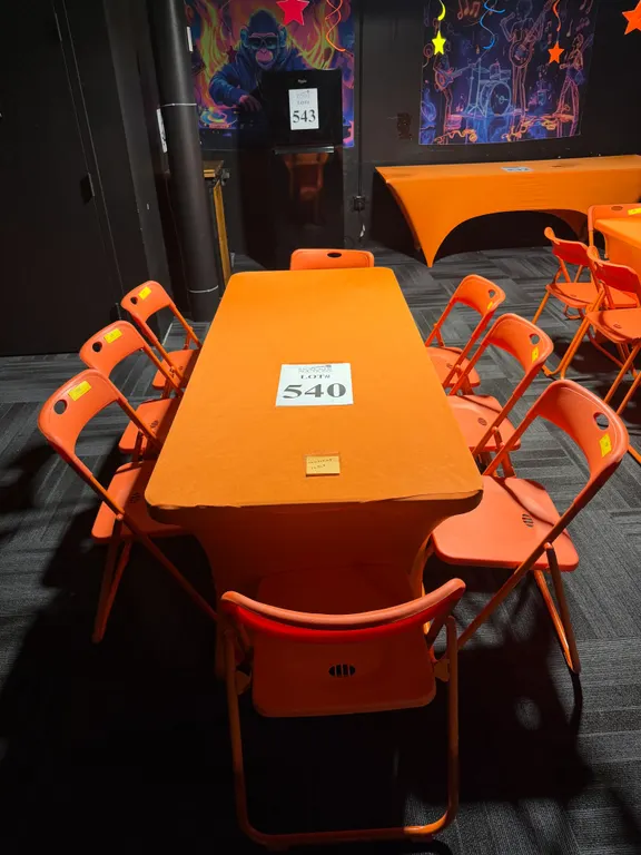 PLASTIC FOLDING TABLE WITH (8) FOLDING CHAIRS