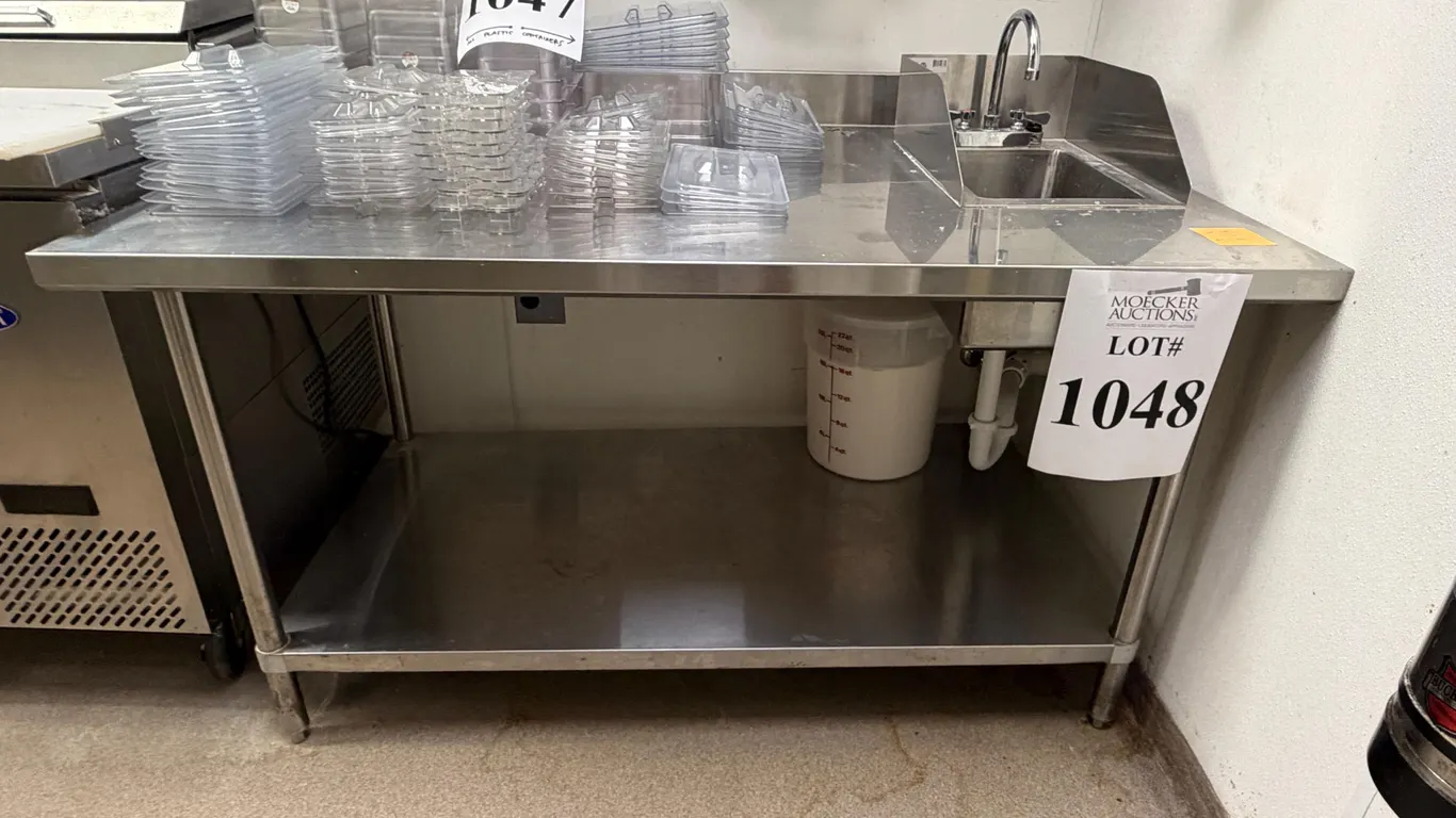 STAINLESS STEEL WORK TABLE WITH SINK & UNDERSHELF