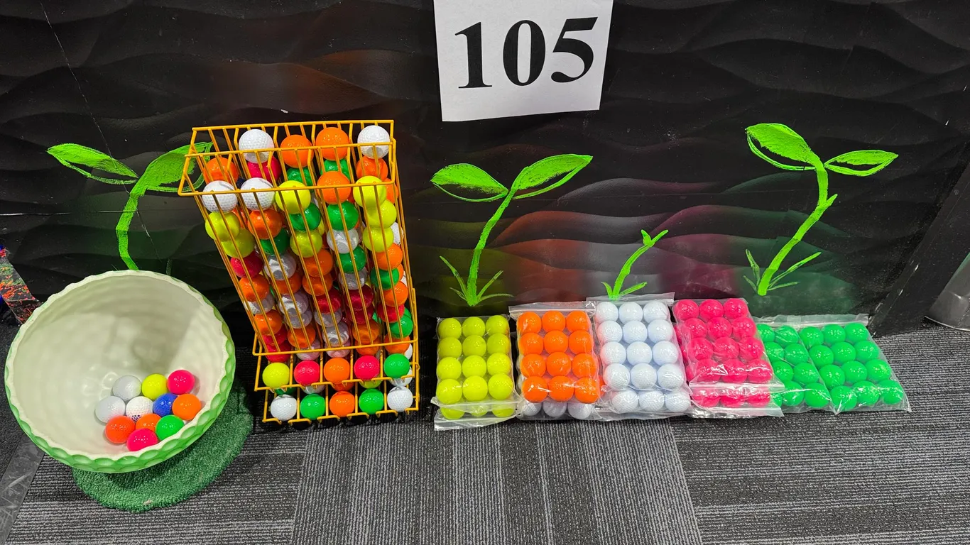 LOT OF NEW AND USED GOLF BALLS WITH DISPENSER