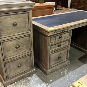 RECLAIMED 6-DRAWER WOOD DESK (68" X 31" X 32") WITH MATCHING 3-DRAWER FILE CABINET (22" X 19" X