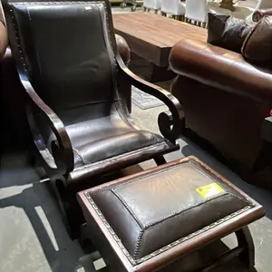 DJAWA FURNITURE & CRAFTS WOOD STUDDED LOUNGE CHAIR WITH OTTOMAN
